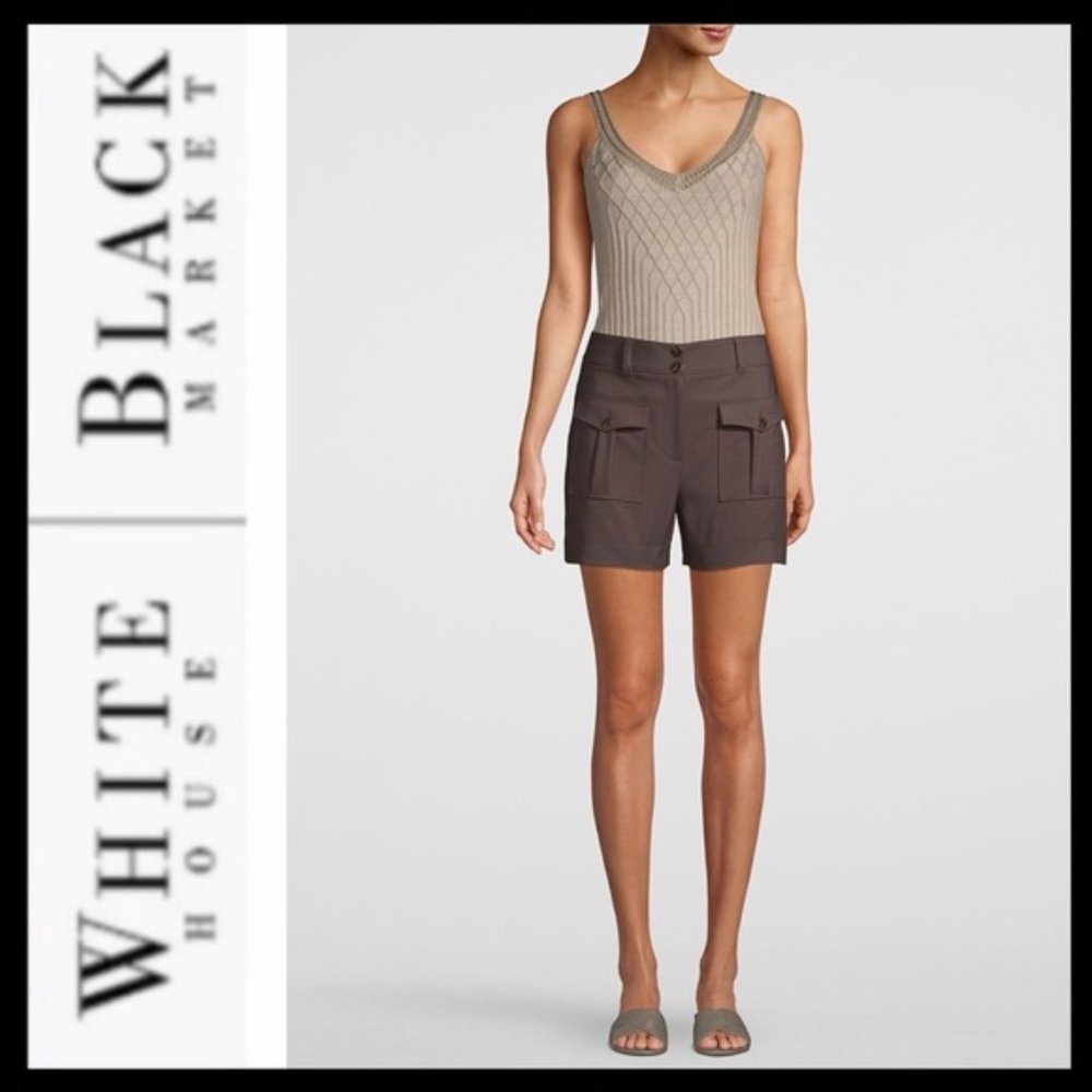 WHITE HOUSE BLACK MARKET DARK BROWN HIGH RISE 4 INCH CARGO SHORTS SIZE 0 NWT - Picture 2 of 11